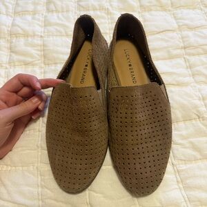 Lucky Brand Tan Perforated Slip-Ons